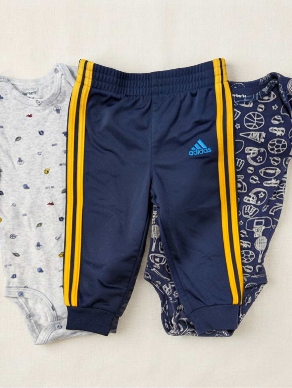 Adidas 12M Kids Navy Joggers with Yellow Stripes